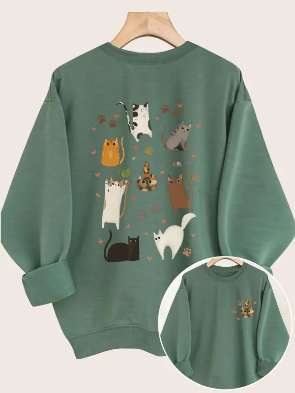 Cute Design With Cat Print Long Sleeve Women Sweatshirt