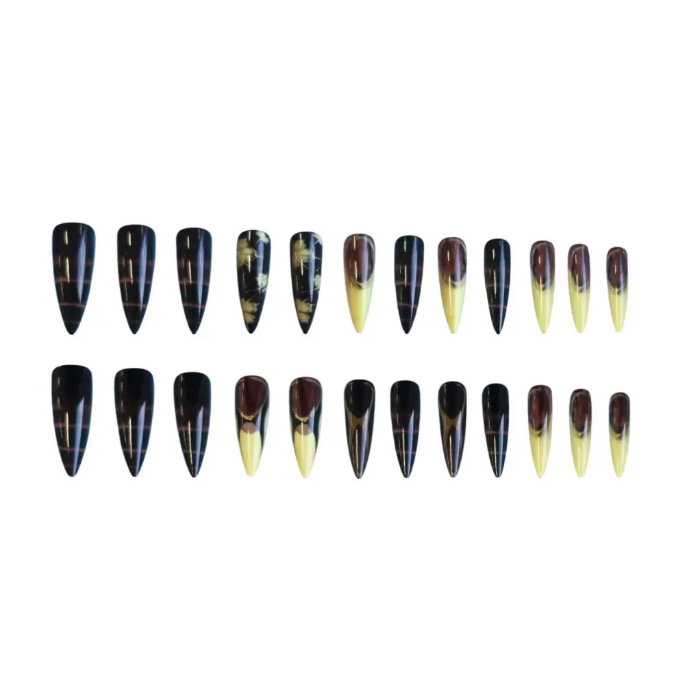 Nailhour 24Pcs Autumn French Long Stiletto Press On Nails