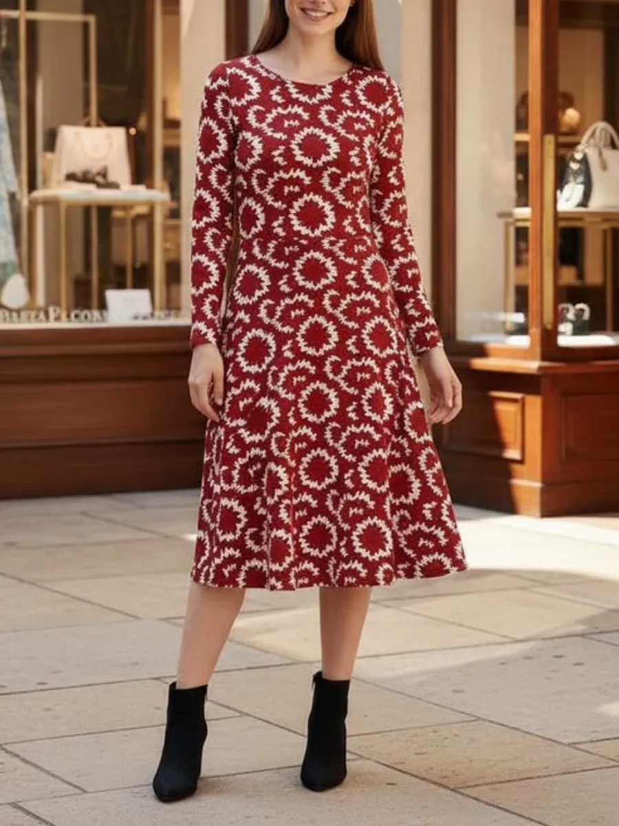 Elegant Printed Long Sleeve Dress