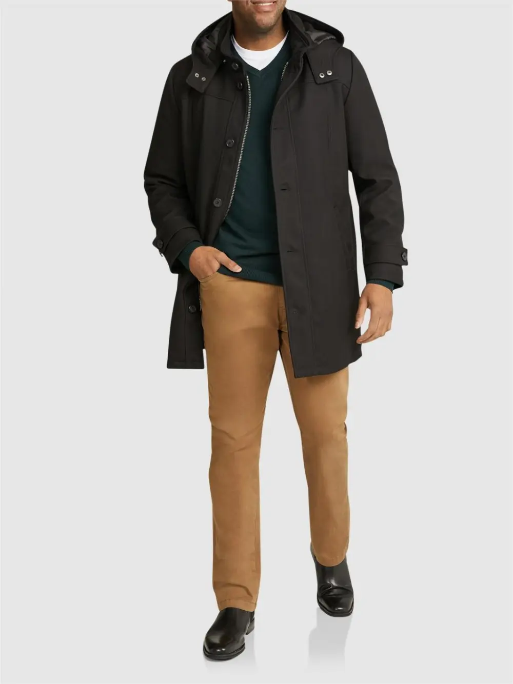 Black Practical Hooded Long Coats