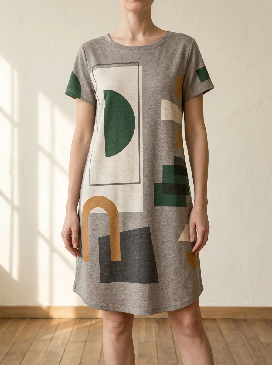 Women's Mini Geometric Print Short Sleeve Shift Dress