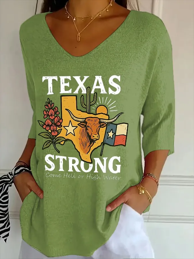 Women's Retro Texas Strong Print Top