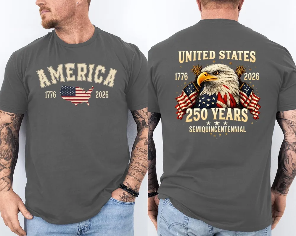Men'S Casual American 1776-2026 Anniversary Printed Short Sleeved T-Shirt