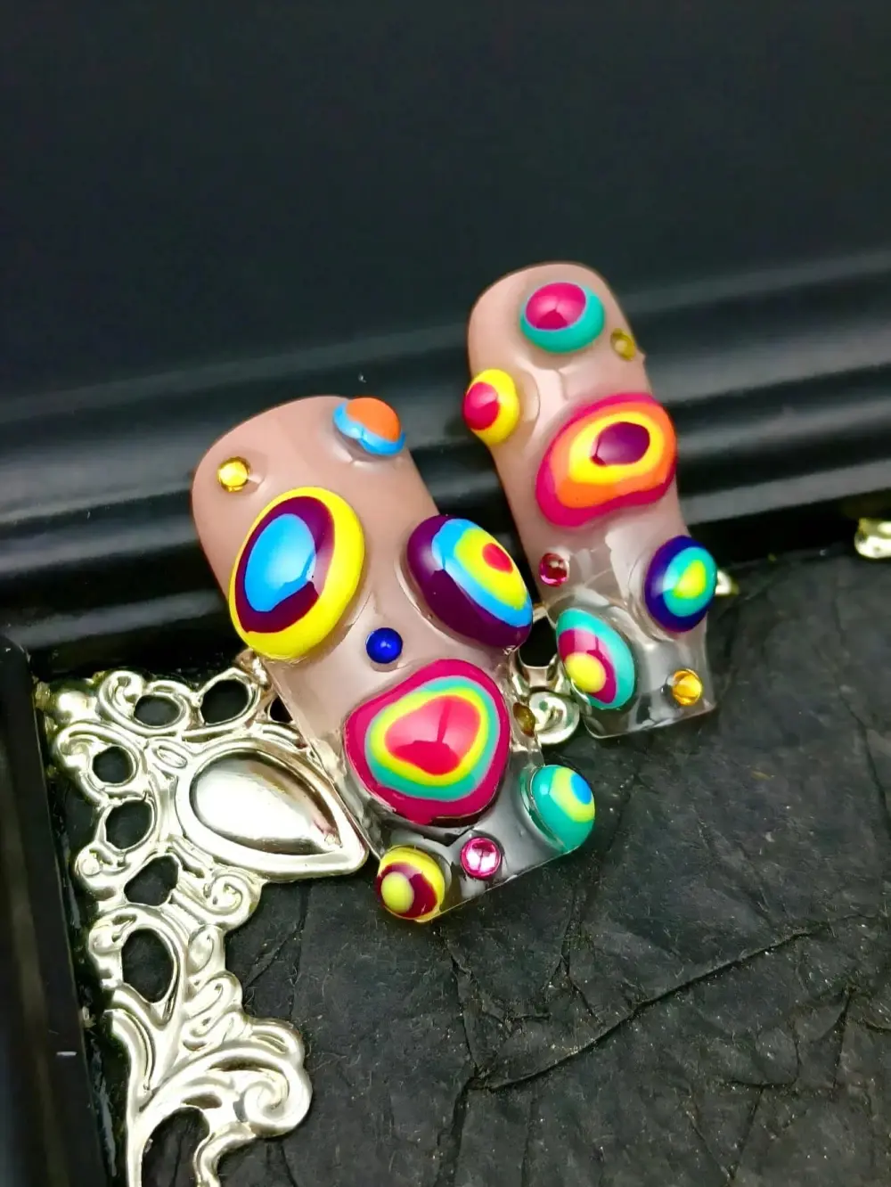 Nailhour 10Pcs Handmade Extra Long Square Y2K Colorful Press On Nails