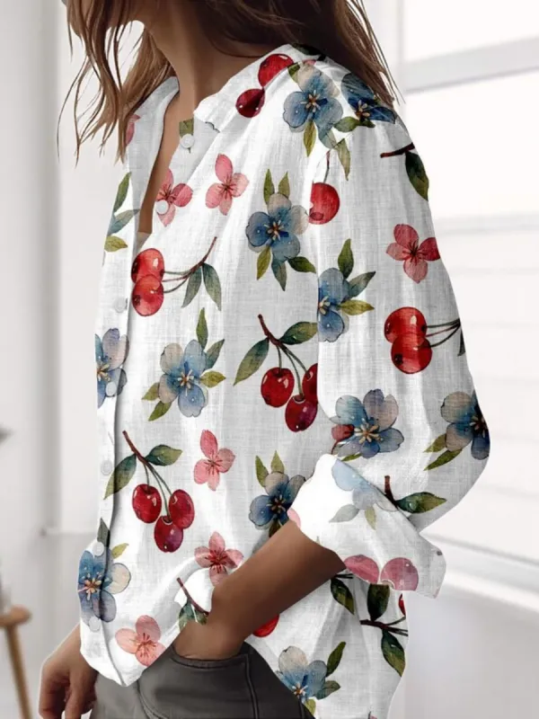 Cherry and Flower Printed Shirt