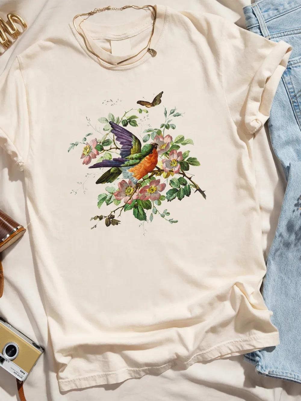 Pressed Flowers Bird T-Shirt