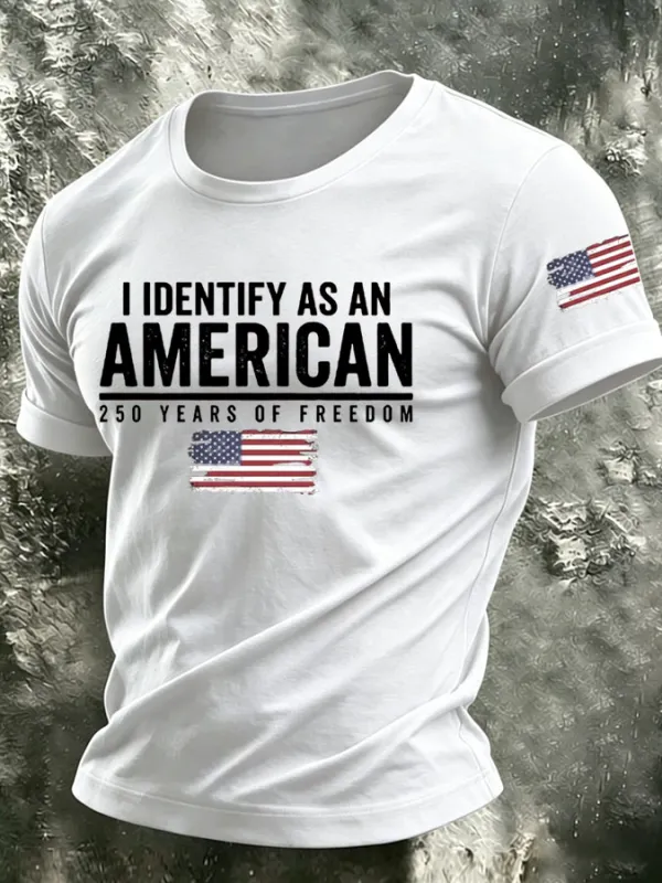 Men's I Identify As An American Printed Casual T-shirt