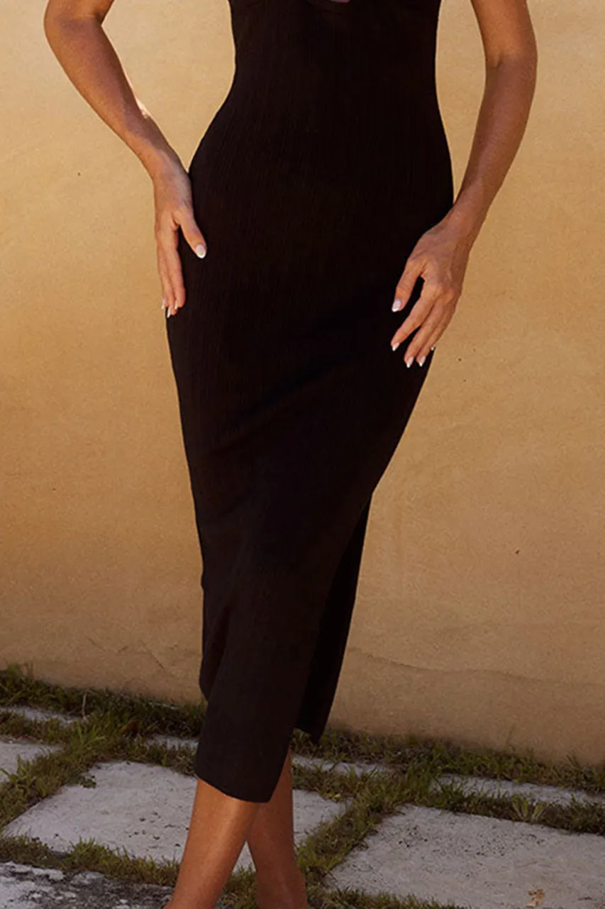Cut Out Front Knit Midi Dress