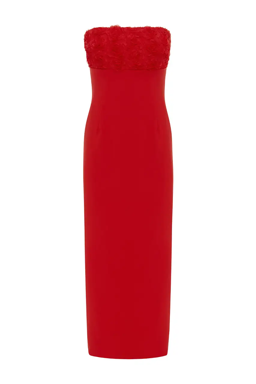 Strapless Textured Knit Midi Dress
