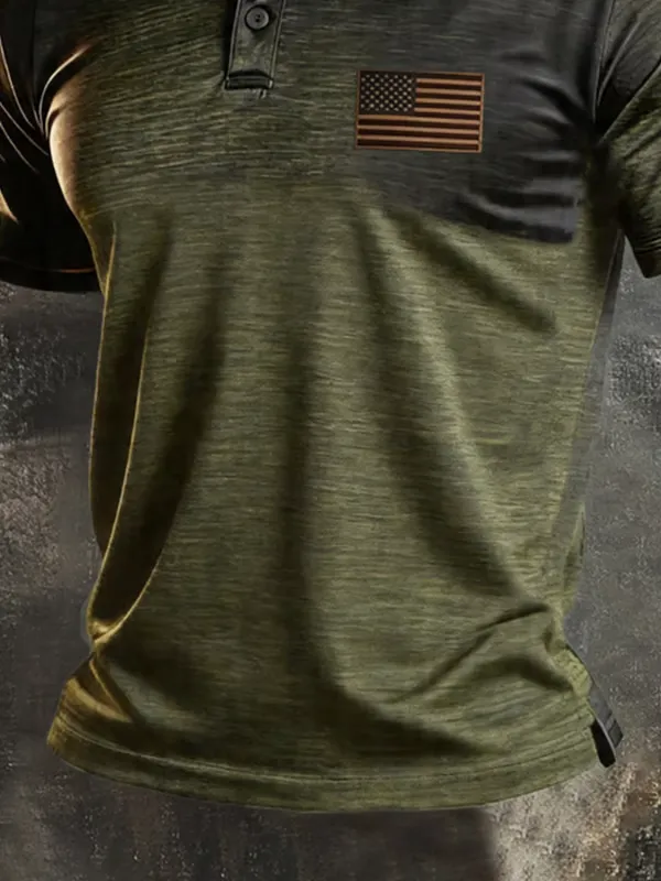 Men's Retro Patriotic Color-Block Short-Sleeve Polo Shirt