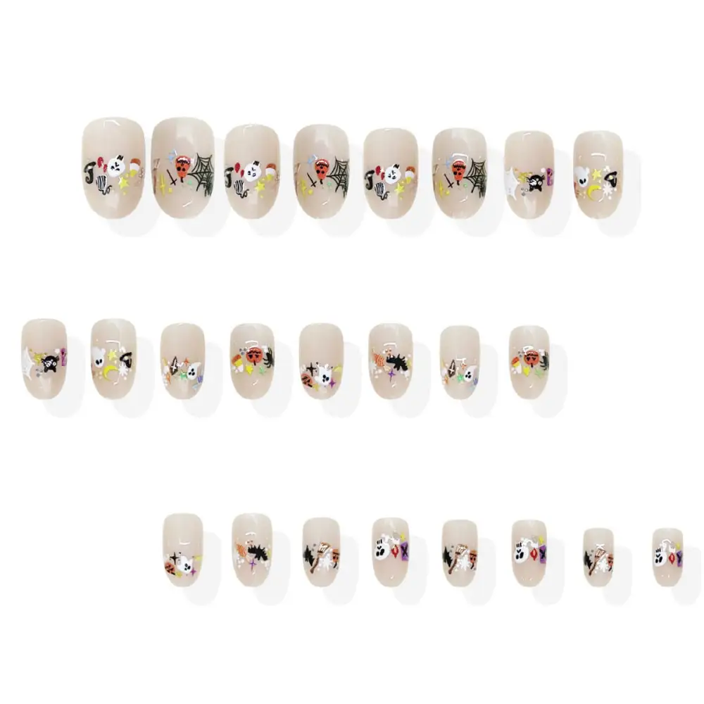 Nailhour 24Pcs Halloween Short Oval Playful Little Ghosts Press On Nails
