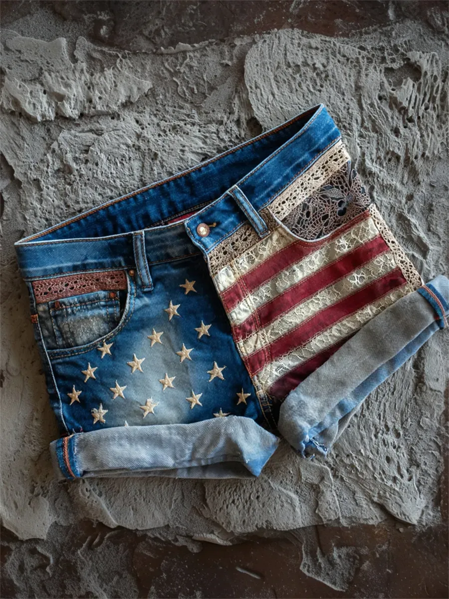 Women's USA 1776-2026 American Flag & Roses Print Shorts