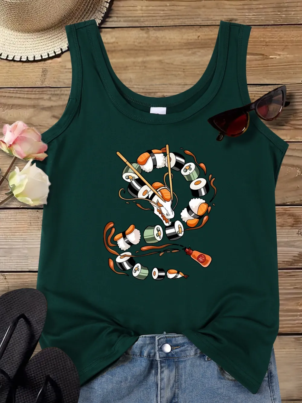 Sushi Dragon-pattern Print Tank Top