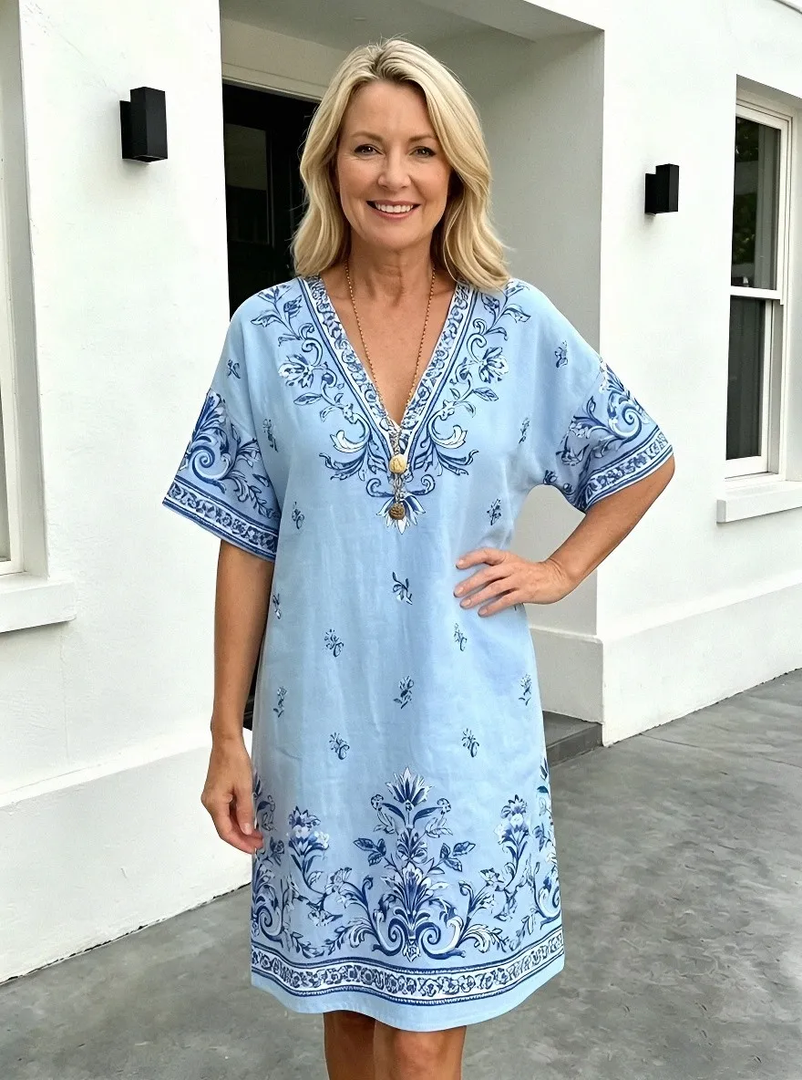 Women's Summer Vacation White Daisy Floral Embroidered Printed Dress