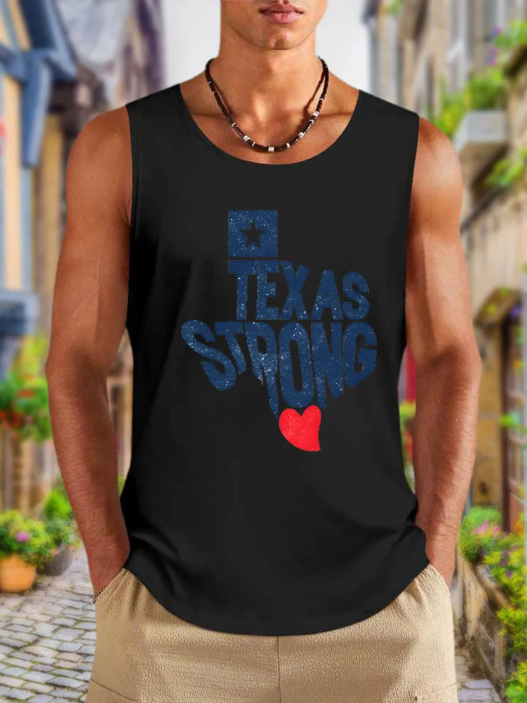 Men'S Simple Style TEXAS STRONG Daily Crew Neck Vest