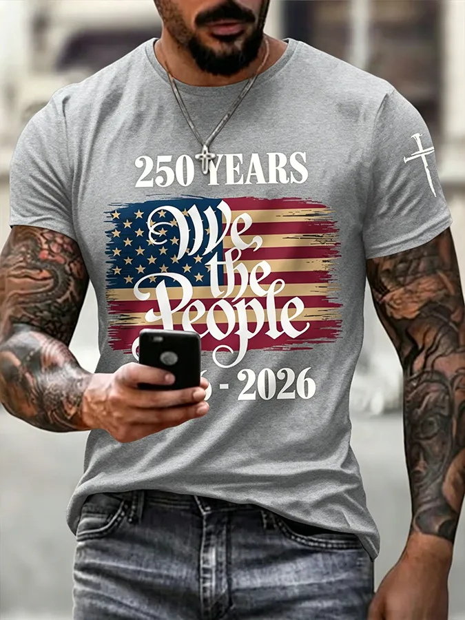 Men'S Casual American 1776-2026 Anniversary Printed Short Sleeved T-Shirt