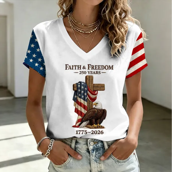 Women's Faith and Freedom 250 Years Print Casual T-Shirt