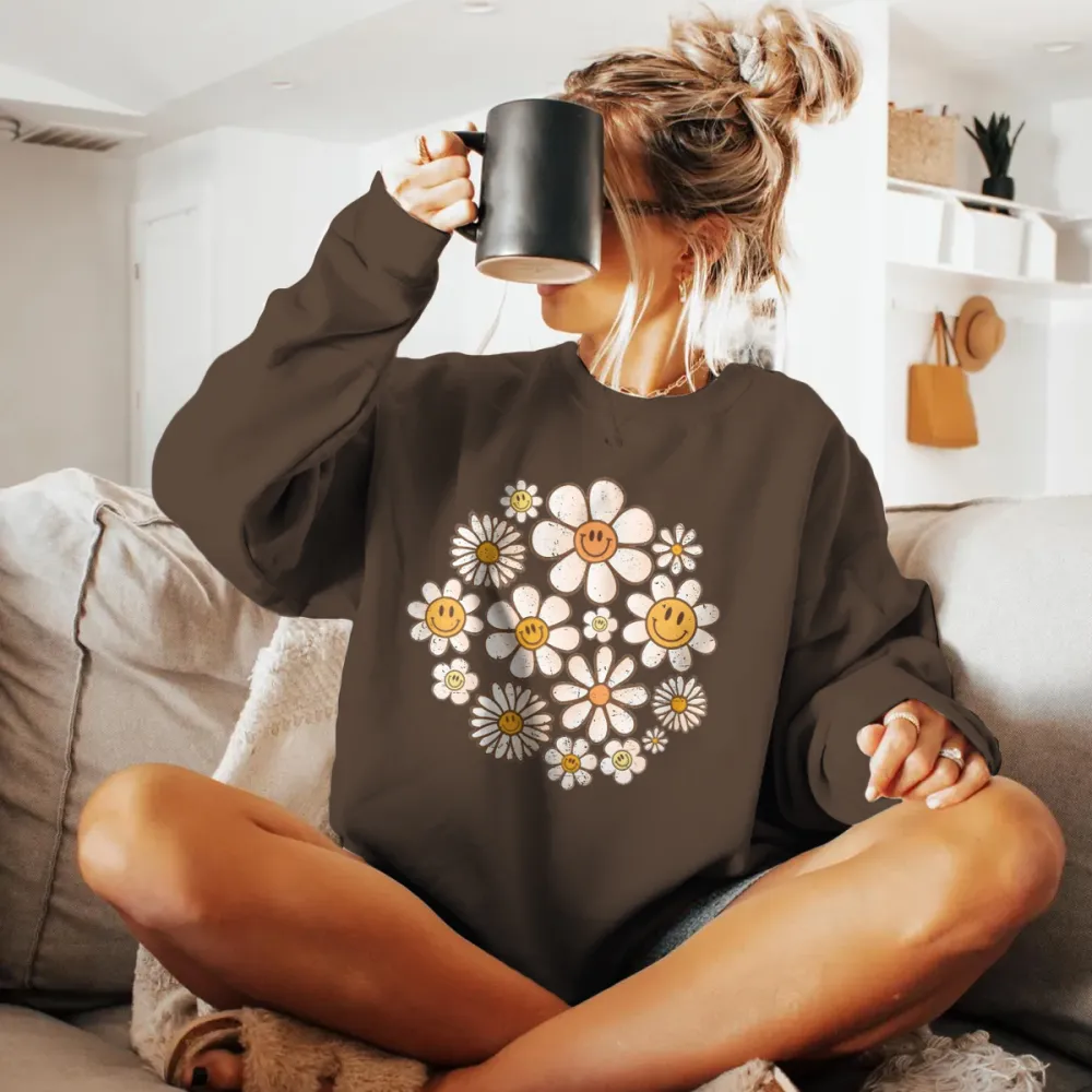 Retro Style Flower Graphic Sweatshirts