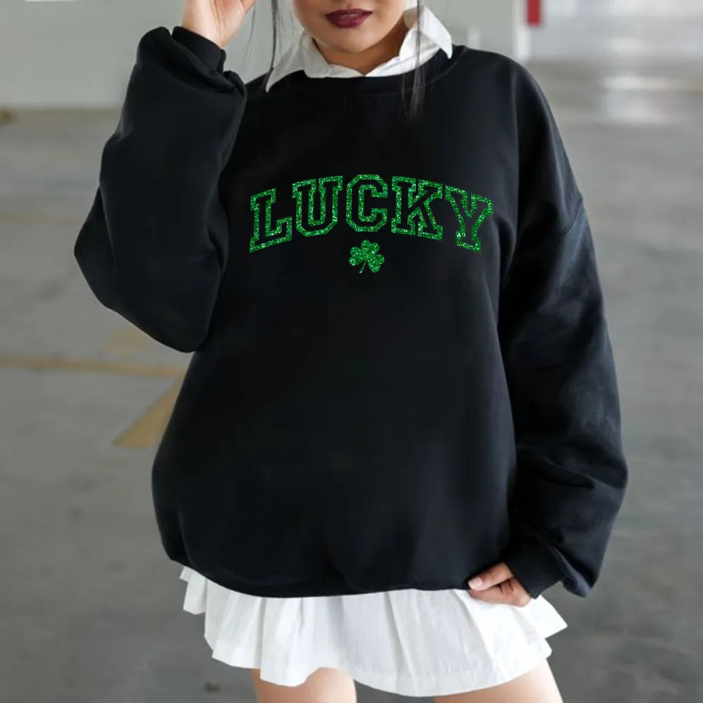 Green Lucky Printed Crewneck Hoodies