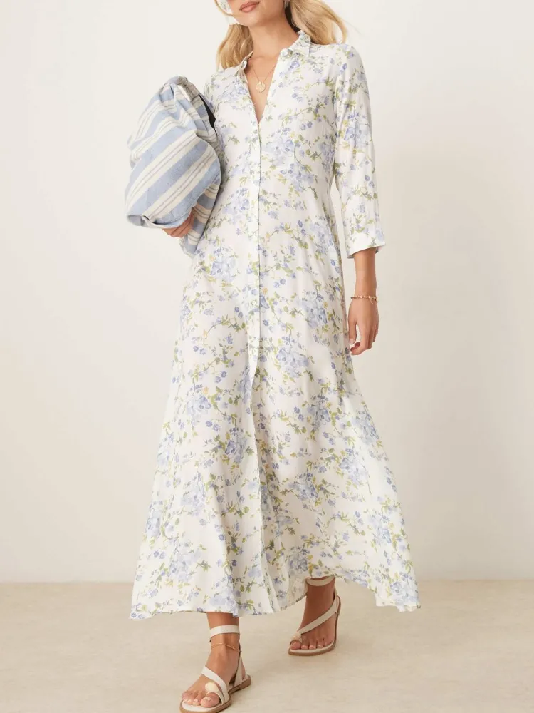 Floral Print Maxi Shirt Dress