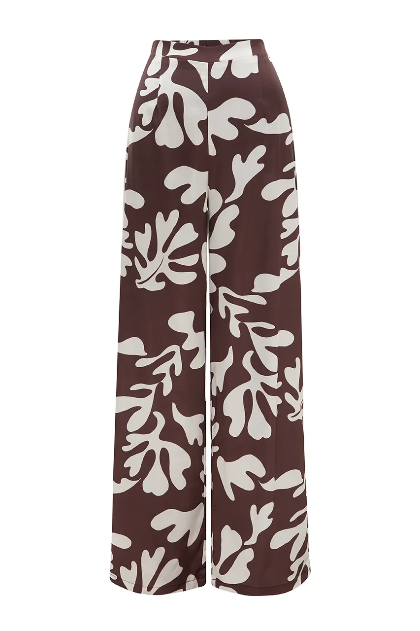 Printed Satin Wide Leg Palazzo Pants