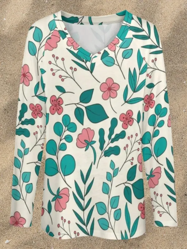 Flower and Leaf Print T-Shirt