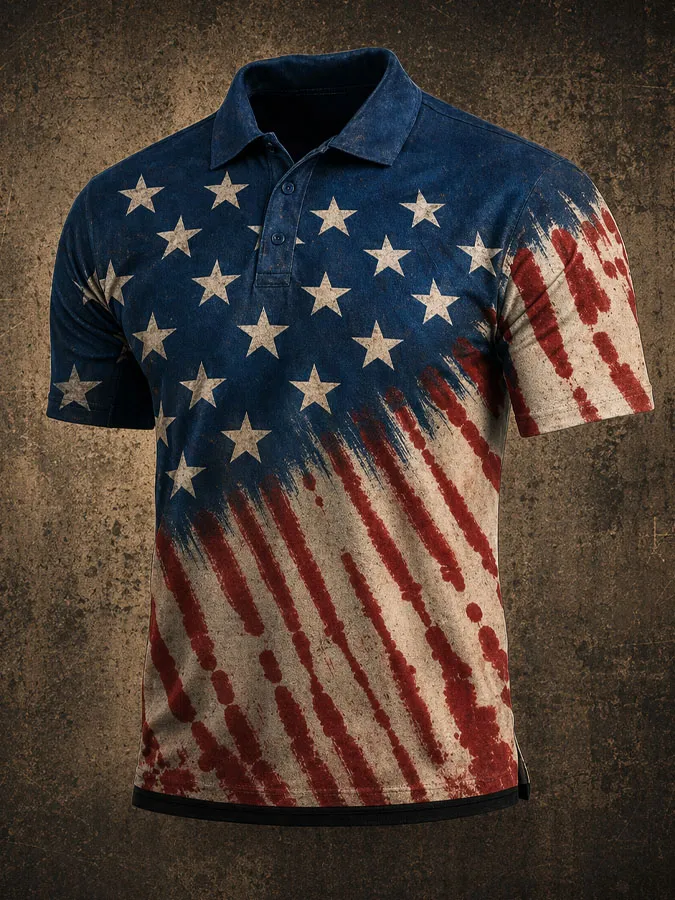 Men's Independence Day Printed Casual Polo Shirt