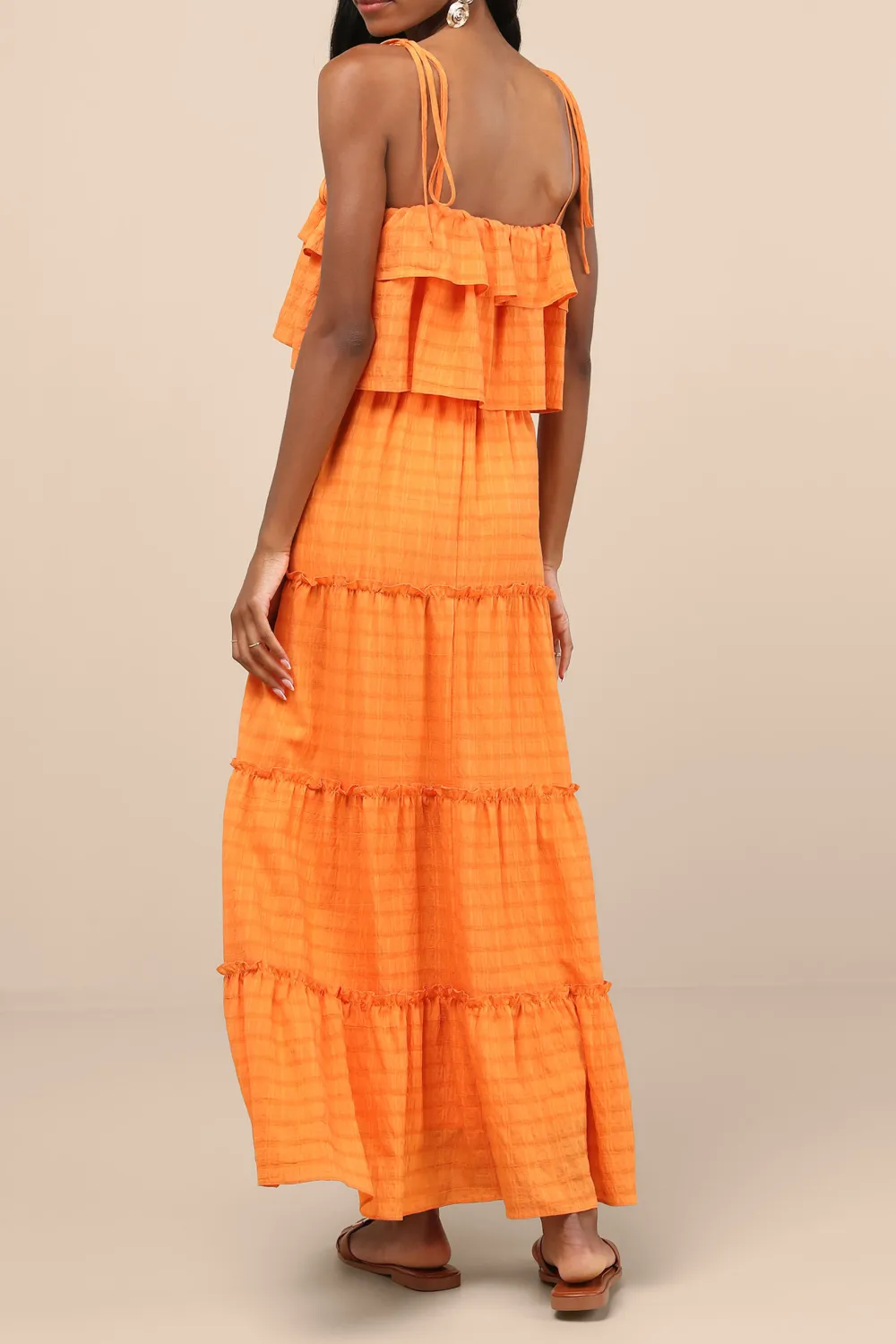 Casual Style Aqua Blue Textured Tie-Strap Tiered Maxi Dress