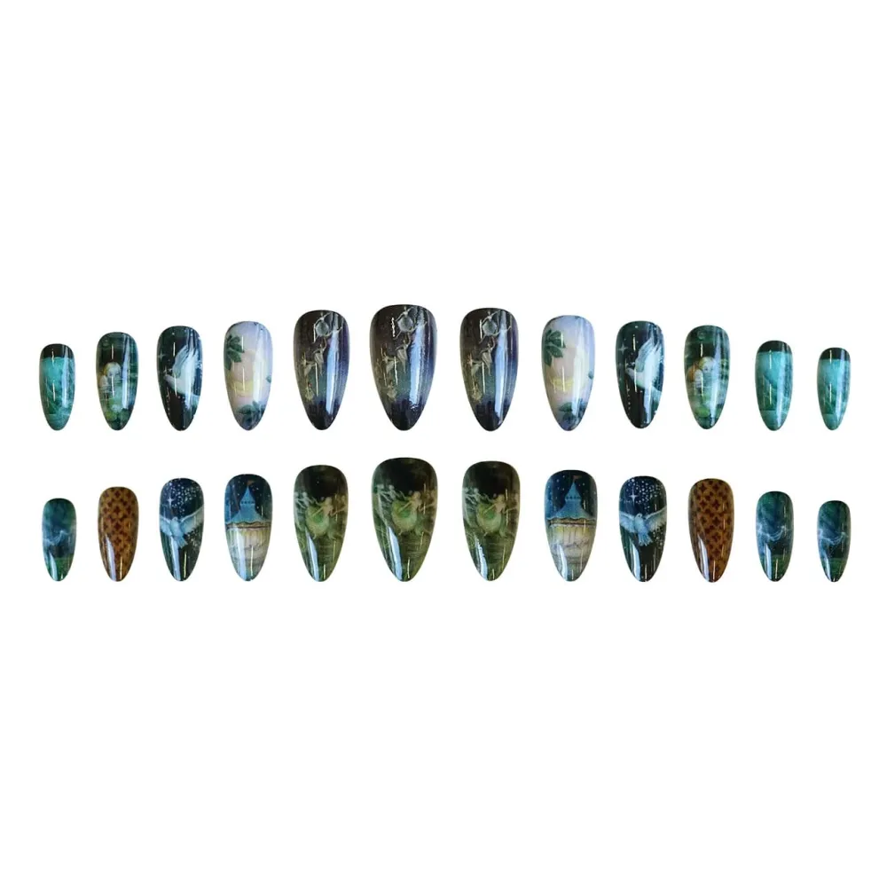 Nailhour 24Pcs Multicolor Handmade Party Short Almond Press On Nails