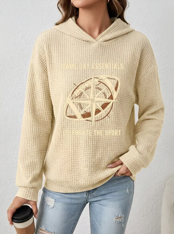 Women's Football Game Day Compass Printed Waffle Hoodie