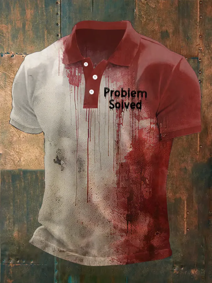 Men's Bloody Problem Solved Halloween Printed Casual Polo Shirt
