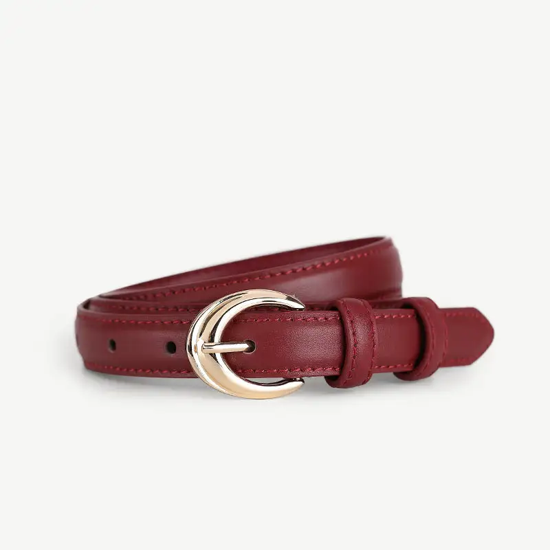Simple Leather Belt with Golden Buckle