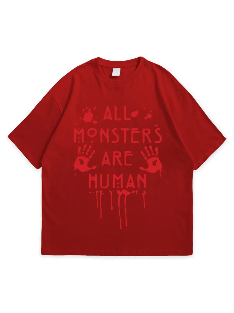 Men'S Halloween ALL MONSTERS ARE HUMAN Loose Simple Round Neck  T-Shirt