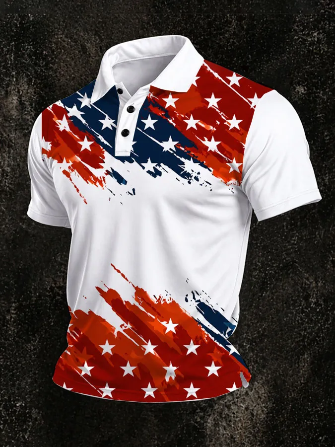 Men's America 250th Anniversary Print Casual Polo Shirt