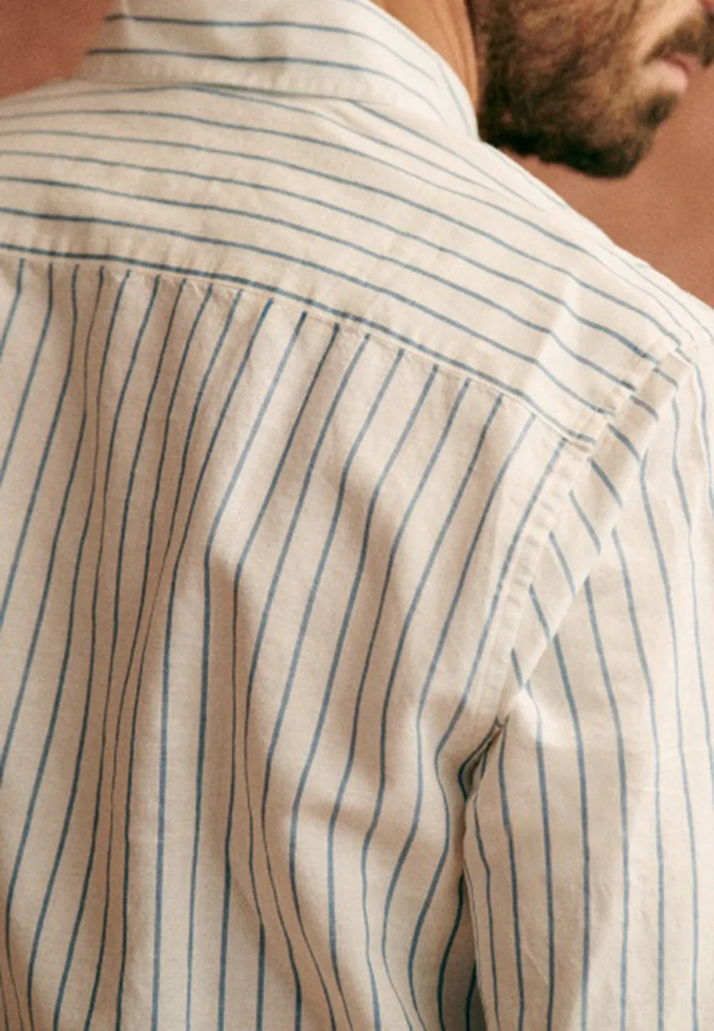 Cotton Linen  Shirt-White Blue Stripes
