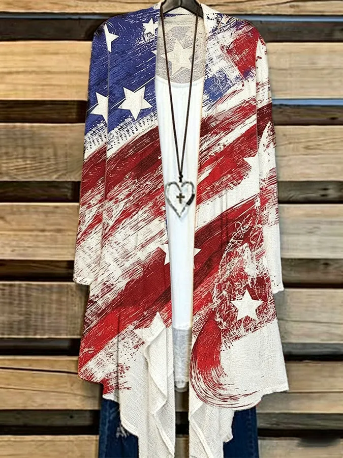 Women'S Independence Day Printed Casual Cardigan