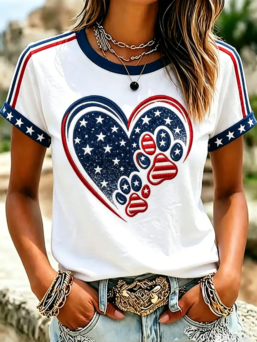 Women'S Proud American Dog 250Th Anniversary Patriotic Claw Print T-Shirt
