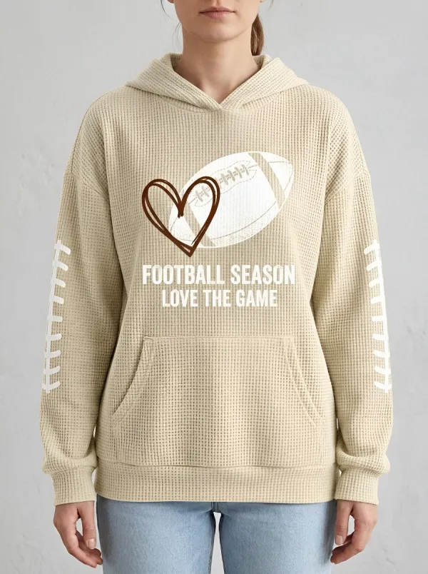 Women's Game-Day Football Season Heart Graphic Printed Waffle Hoodie