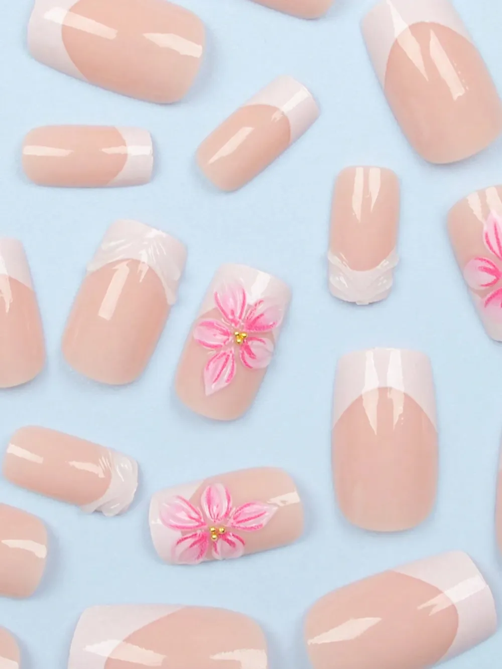 Nailhour 24Pcs Pink Medium Rectangular Fake Nails