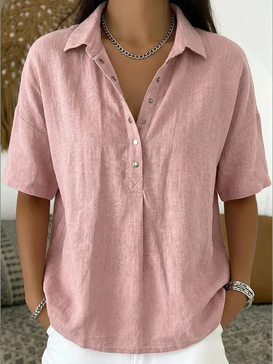 Women's Cotton And Line Collared Shirt