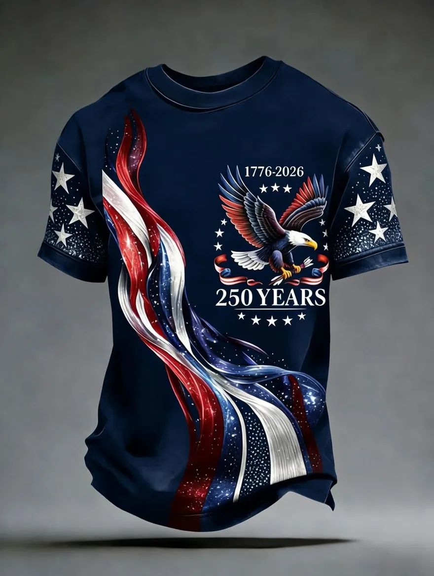 Men's USA 250th Anniversary Commemorative Print Casual T-Shirt