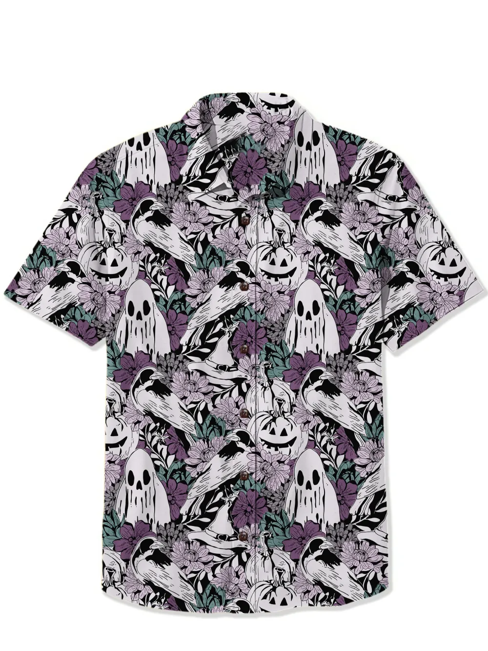 Whimsical Halloween With Floral Purple - 100% Cotton Shirt