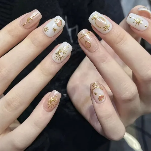 Nailhour 30Pcs Vintage 3D Medium Square French Press On Nails