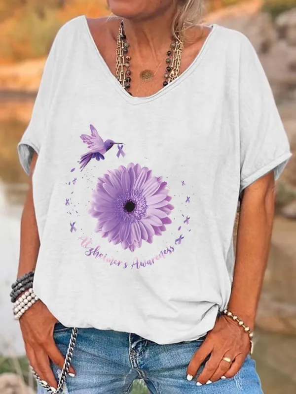Women's Alzheimer's Awareness V-Neck Short-Sleeved T-Shirt