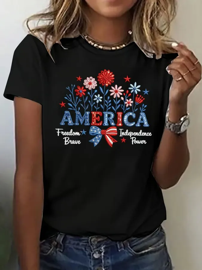 Women'S American Independence Day 250Th Anniversary Printed Short Sleeved T-Shirt