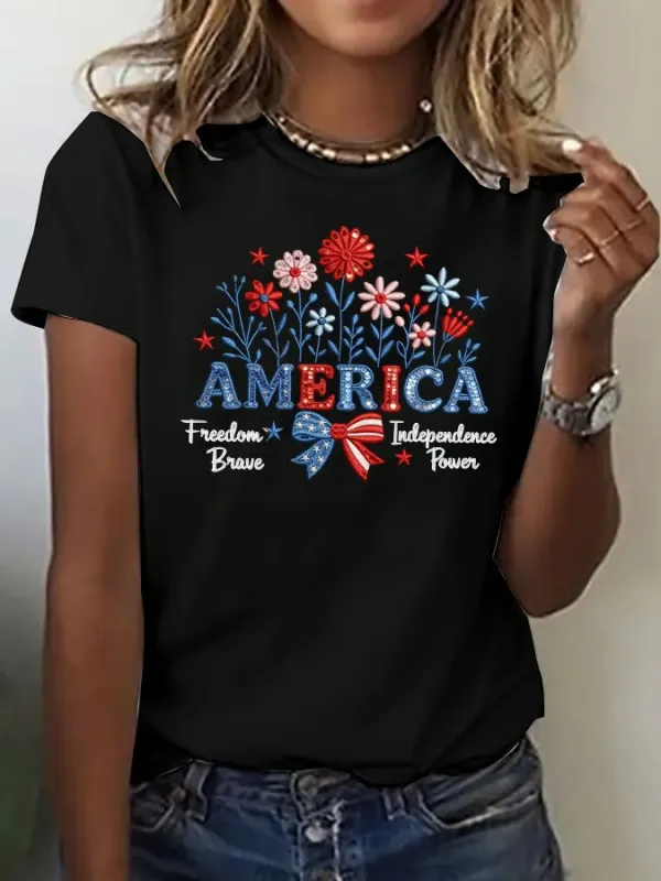 Women'S American Independence Day 250Th Anniversary Printed Short Sleeved T-Shirt