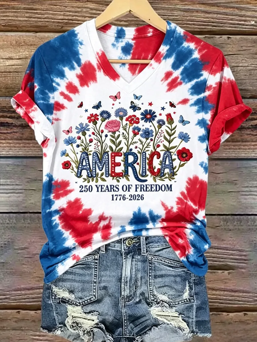 Women's Casual USA 250th Celebration Print Short Sleeve T-shirt