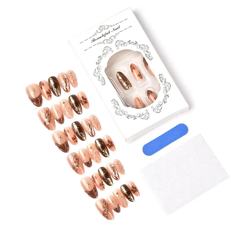 Nailhour 30Pcs Gilded Cat Eye Medium Almond Press On Nails