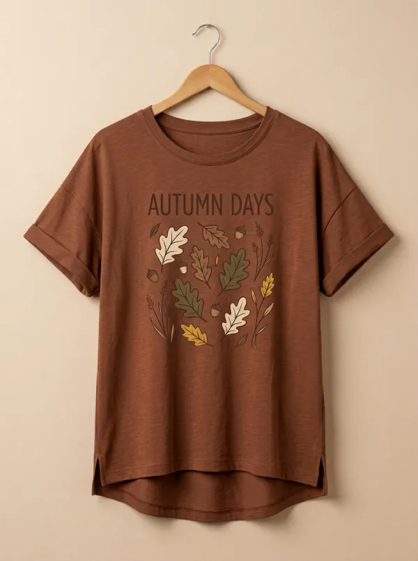 Botanical Leaves Acorns Printed Women's Graphic T-Shirt