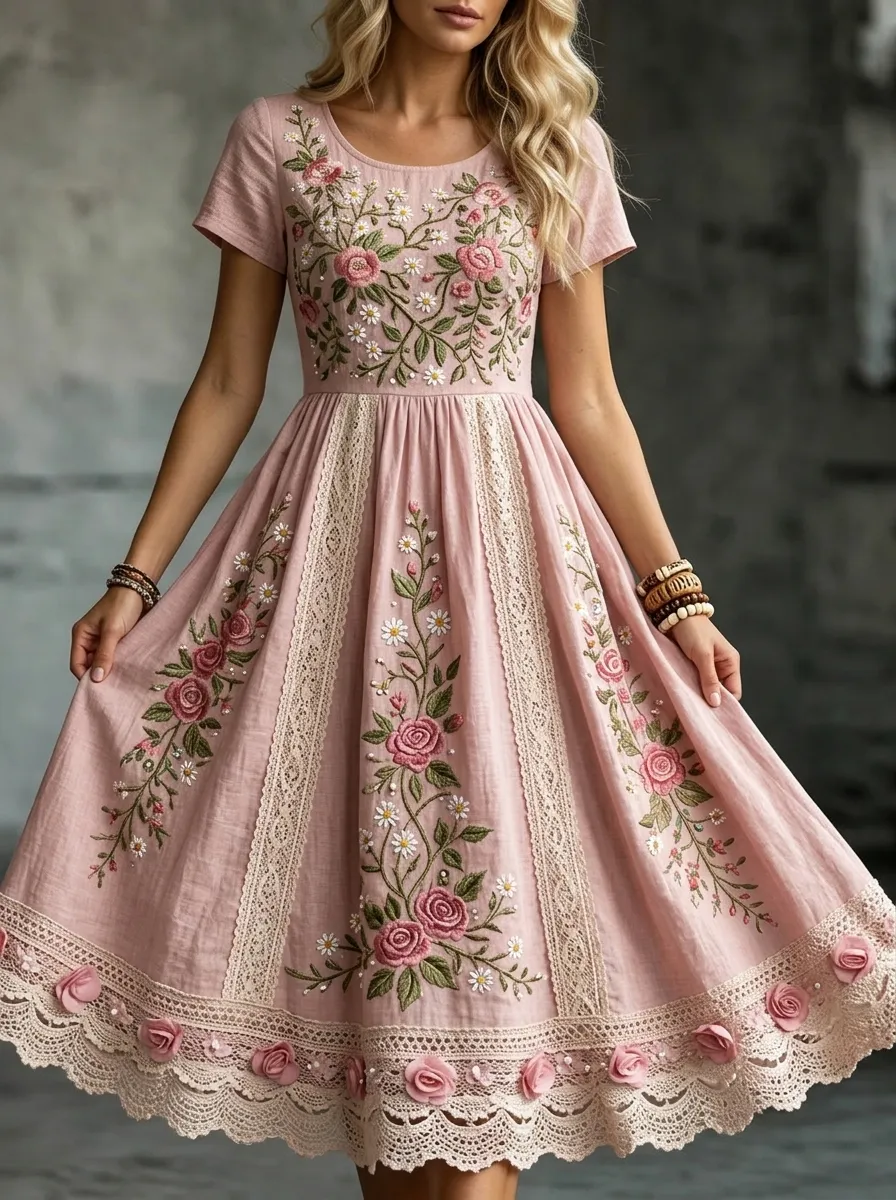 Women's Breast Cancer Awareness Floral Rose Embroidered Printed Top